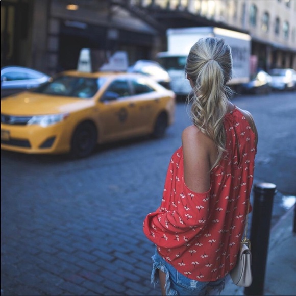 Abercrombie Orange Floral Print Cold Shoulder Blouse - Picture 16 of 16